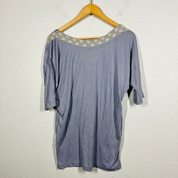 Free People Floral Print Scoop Neck Tee Short Sleeve Gray Blue Casual - M - Picture 3 of 4